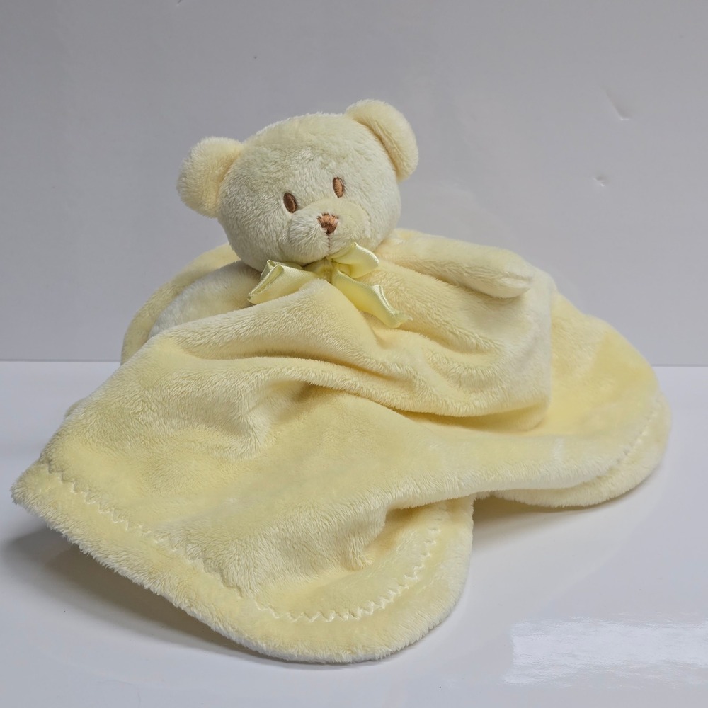 Blankets and Beyond Baby Bear Lovey Security Blanket Yellow Plush Satin‎ Bow